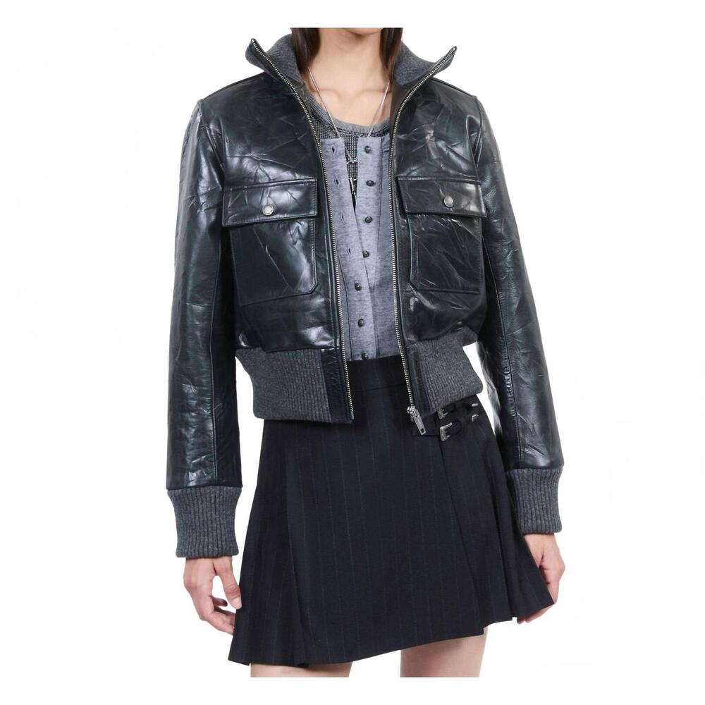 NEW THE KOOPLES cropped leather jacket in black